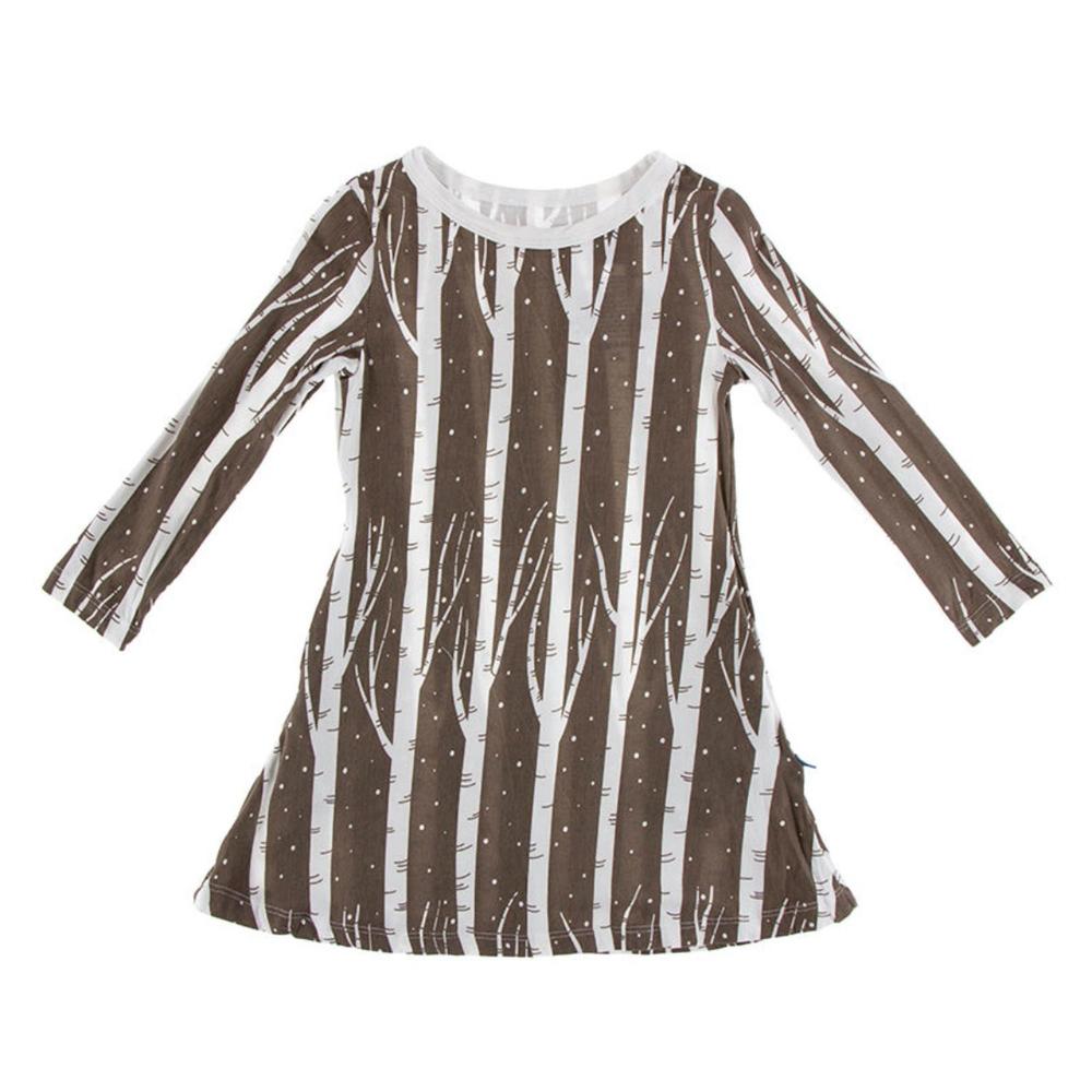NEW KICKEE girls' bamboo print tee shirt dress in falcon snow